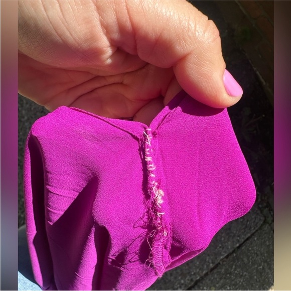 LOFT Fuchsia Pink Button Down Blouse Women’s Medium | Collared Short Sleeve Top - Picture 8 of 9